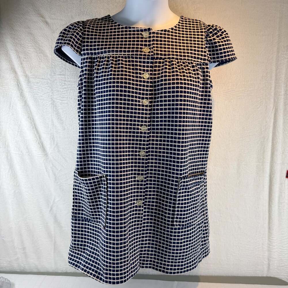 Vintage dress estimated size 12/14 navy gingham pattern and round neck smock